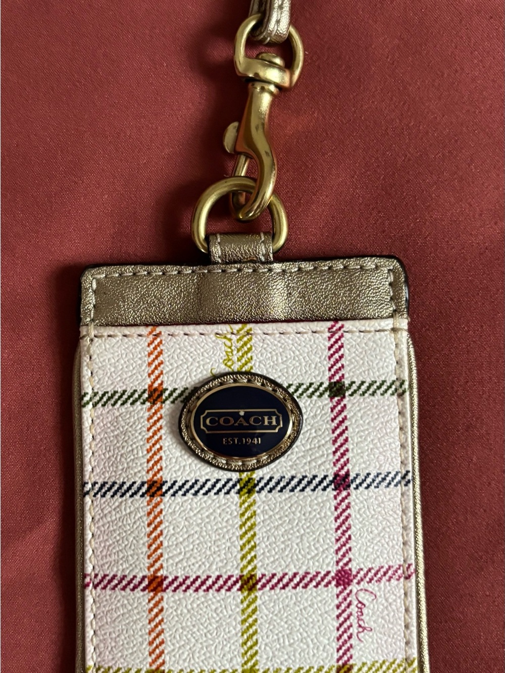 Coach Metallic Gold Trim ID Window with Magenta Insert - Picture 8 of 8